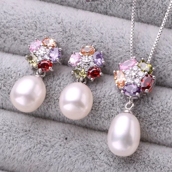 FENASY roz de cristal Pearl Bijuterii Seturi de flori s925 argint Cercei Perla inel Pandantive pentru femei petrecerea de aniversare cadou