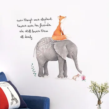 Animale drăguț Fox Elefant Desene animate Autocolant de Perete pentru Camera Copiilor Decor Dormitor Camera de zi Decorațiune de Perete Decalcomanii