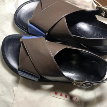 Pantofi de vara noi 2020 Peep-Toe din Piele Sandale Femei cu Coaja Groasă Brioșă Catarama plat Roman Incaltaminte Femei Sandale hy648