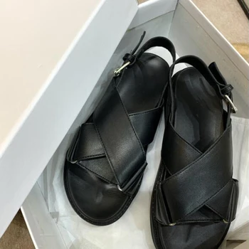 Pantofi de vara noi 2020 Peep-Toe din Piele Sandale Femei cu Coaja Groasă Brioșă Catarama plat Roman Incaltaminte Femei Sandale hy648
