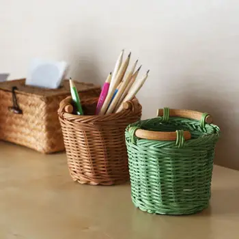 DIY rattan mini decorative coșuri de răchită Țesut de Depozitare Coș desktop organizator suport stilou ghivece de flori decor acasă