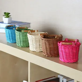 DIY rattan mini decorative coșuri de răchită Țesut de Depozitare Coș desktop organizator suport stilou ghivece de flori decor acasă