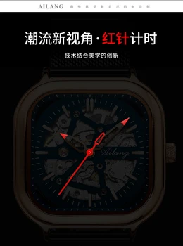 Bărbați ceas brand de top de lux ceas skeleton mecanic caz pătrat roșu ac cronograf lux casual design