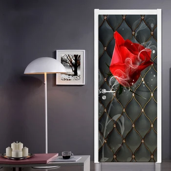 PVC autoadeziv rezistent la apa Fundal 3D Trandafirul Negru Moale Rola Usa Autocolant Living Dormitoare cu Usa Poster Creativ Decalcomanii