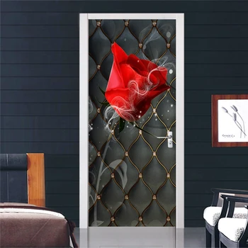 PVC autoadeziv rezistent la apa Fundal 3D Trandafirul Negru Moale Rola Usa Autocolant Living Dormitoare cu Usa Poster Creativ Decalcomanii