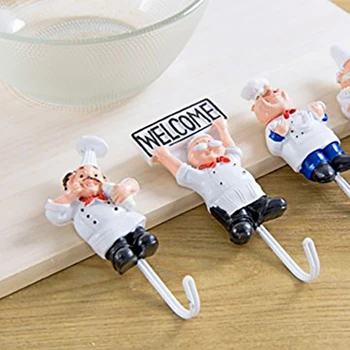 Pachet de 4 Rășină Bucătar francez Figurina Cârlige de Perete Decorativ Găti Montare pe Perete Raft Cârlig Umeraș(Asortate Stil)