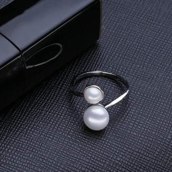 FENASY Naturale de apă Dulce Dublu de Perle Inele Pentru Femei la Modă de Argint 925 Reglabil Pearl Inel Idee de Cadou