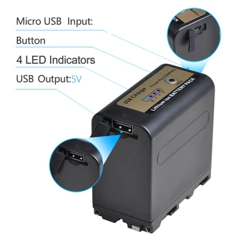 Ieșire USB 2 buc 7800mAh NP-F970 Baterie cu Indicator LED Alimentare pentru Sony NP-F970, NP-F975, NP-F960, NP-F950, NP-F930, DCR, DSR,