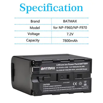 Ieșire USB 2 buc 7800mAh NP-F970 Baterie cu Indicator LED Alimentare pentru Sony NP-F970, NP-F975, NP-F960, NP-F950, NP-F930, DCR, DSR,