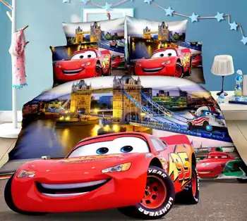 Disney McQueen Cars Set de lenjerie de Pat Plapuma Acoperă cu un pat Twin Dimensiune Decorare Dormitor Baiat Copii Copii Pat 2/3 Piese Violet Roșu