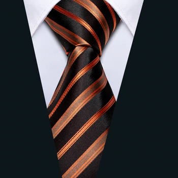 Portocaliu Bărbați Cravată Neagră Cu Dungi, Cravata Gravat Batistă Set De Cravate De Mătase Pentru Bărbați Cadou De Nunta De Afaceri Barry.Wang Designer FA-5250
