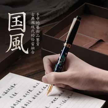 HongDian Metal Stilou Mână-Desen Albastru Coțofană Iridium EF/ Bine / Îndoit Peniță de Stilou cu Cerneală Scris Excelent Cadou Stilou pentru Afaceri