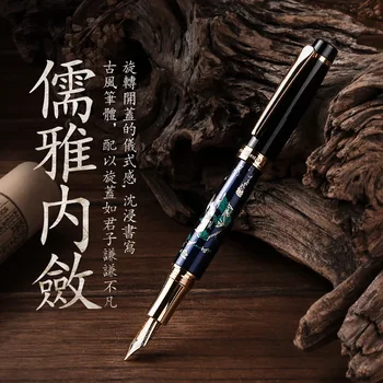 HongDian Metal Stilou Mână-Desen Albastru Coțofană Iridium EF/ Bine / Îndoit Peniță de Stilou cu Cerneală Scris Excelent Cadou Stilou pentru Afaceri