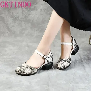 GKTINOO de Vară 2020 Femei Pantofi din Piele Femei Pompe Manual Confortabil Stil Vintage sandale cu Toc femei sandalia