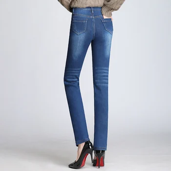 Blugi Drepte Femei 2020 Iarna Noi Cald Pantaloni Din Denim Cu Talie Înaltă Fleece Gros Slim Blugi Pantaloni Negru Plus Dimensiune Femei P222