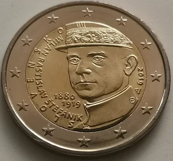 2019 Slovacia Aniversarea a 100 de ani Moartea Stefanik 2 Euro Reale Original Monede Monede Valutare Unc