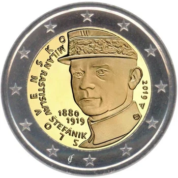 2019 Slovacia Aniversarea a 100 de ani Moartea Stefanik 2 Euro Reale Original Monede Monede Valutare Unc