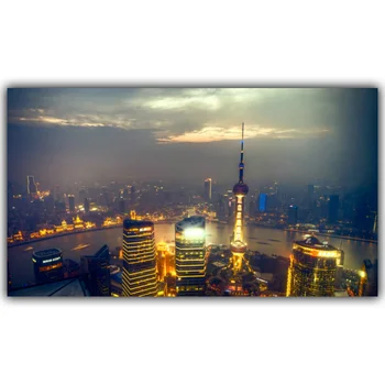 New York, Hong Kong Lume Clădire Oraș Peisaj De Noapte Poster De Imprimare Tesatura De Matase Acasă Decorare Tapet