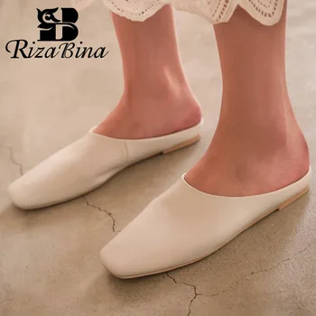 RIZABINA Femei Sandale Pantofi de Moda Deget de la picior Pătrat Papuci de Designer Curea Solidă Toe Pantofi Femei din Piele naturală Încălțăminte Mărimea 33-43