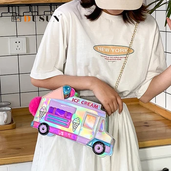Creative Amuzant Laser Înghețată Mașină în Formă de Crossbody Genti pentru Femei 2020 Designer Lanț PU Umăr Geanta Messenger Doamna Fată Sac