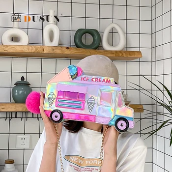 Creative Amuzant Laser Înghețată Mașină în Formă de Crossbody Genti pentru Femei 2020 Designer Lanț PU Umăr Geanta Messenger Doamna Fată Sac