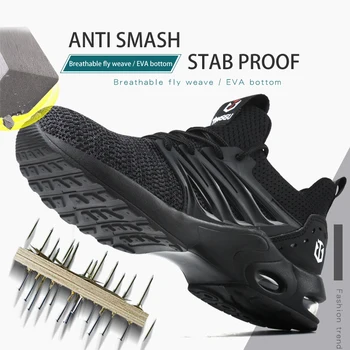 Moda pantofi de protecție pentru bărbați zbura țesute plasă respirabil usoare sport casual anti-zdrobitor și anti-piercing pantofi de lucru