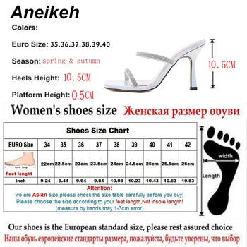 Aneikeh NOU Sexy Stras PVC Femei Catâri Vara Capul Peep Toe Toc Subțire de Mare de Moda Alunece Pe Tobogane Doamnelor Petrecere de Pantofi 35-42