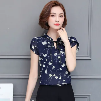 Blusas 2021 Noi de Imprimare de Moda Femei Șifon Bluza Tricou Dulce Arc V Guler de Îmbrăcăminte pentru Femei Plus Dimensiune Femei de Vară Topuri 0010 30