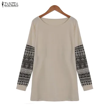 ZANZEA Top Femei, Bluze de Moda 2021 Toamna cu Maneci Lungi Vintage Print Shirt Doamnelor O de Gât Liber Casual Blusas Femininas Mujer
