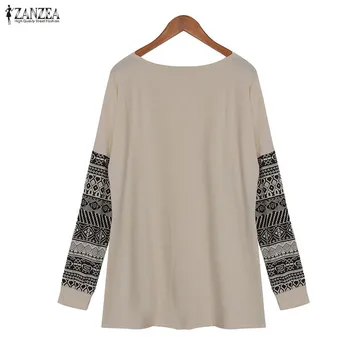 ZANZEA Top Femei, Bluze de Moda 2021 Toamna cu Maneci Lungi Vintage Print Shirt Doamnelor O de Gât Liber Casual Blusas Femininas Mujer