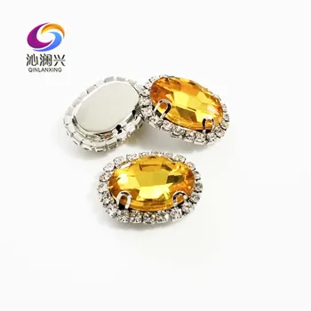 Aur galben oval calitate de top coase pe Sticlă Cristal catarama,argint jos pietre,Diy/Îmbrăcăminte/decor nunta