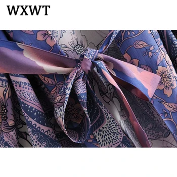 WXWT Femei din Bumbac de Poziționare Apă de Imprimare Cu Centura Kimono Coat 2021 Moda de sex Feminin Liber Casual Sacouri Topuri Chic LP8571