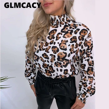 Femei Leopard de Imprimare Guler Topuri si Bluze Sifon Camasa Bluza Maneca Bluza Office Lady Tricouri
