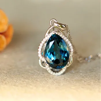 Albastru de cristal pandantiv colier pentru femei cu pietre Safir aur alb argintiu diamant de lux bijoux bijuterii cravată cadou