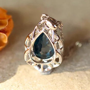 Albastru de cristal pandantiv colier pentru femei cu pietre Safir aur alb argintiu diamant de lux bijoux bijuterii cravată cadou