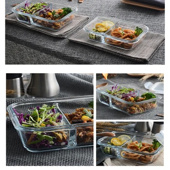 Alimente de Sticlă Masă Prep Containere 2 compartimente etanșe borosilicată masa de Prânz cutie Bento Box cu capace Congelator, cuptor cu Microunde