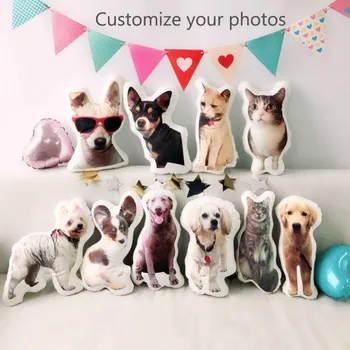 DIY Câine Pernă de Pluș Jucării Perna Foto Personalizate Creative 3D Pisica Drăguț Umplute Canapea Mașină de Perna Decorative Cadou de Companie Perna de Suveniruri