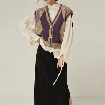 XUXI Primavara Toamna anului 2020 Coreea Femei Model Split Comun de Dimensiuni Mari Tricotat Liber Vesta Noi V-guler fără Mâneci Moda Valul FZ0740