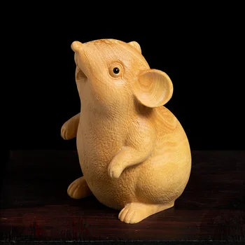 XS113-7/9CM Sculptate manual Cimișir Sculptură Figurine de Animale Statuie Decor Acasă -Zodia Șobolan Sculptura Norocos Mouse-ul Meșteșuguri Populare