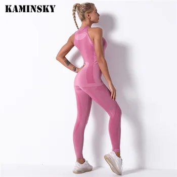 Kaminsky Femei Costum Sport Casual Set sală de Gimnastică Antrenament Haine fără Mâneci Tricou Fitness + Talie Înaltă Energie fără Sudură Jambiere, Set 2 buc