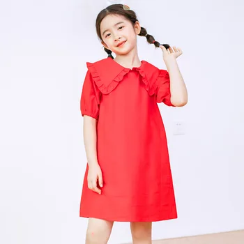 2020 Fete De Vară De Îmbrăcăminte Adolescent Fată Coreean Printesa Rochie De Bumbac Scurtă Roșie Vestidos Dimensiune 4 6 8 10 12 14 Ani