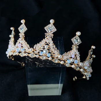 European 2020 Elegant De Cristal De Aur Regina Mare Coroana De Mireasa Rochie De Mireasa Frizură Accesorii De Coroana