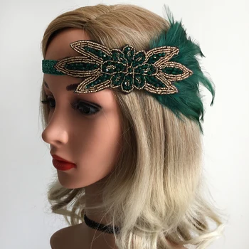 Femei Vintage cu Pene Bentita Petrecere de Mireasa de Bal Caciulita Gatsby 1920, Fascinator Verde