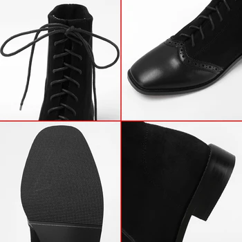 Negru Dantelă Sus Pantofii Cu Toc Mic Glezna Cizme Pentru Femei Roman Retro Toamna Iarna Ghete Pantofi Bottines Femme