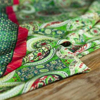 Stilul boem tipărite roșu și verde florale pură mătase crep de chine tesatura de cusut pentru fusta,rochie,tricou,bluza,ambarcațiunile de curte