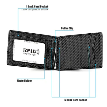 Faimosul Brand RFID Blocking Om Fibra de Carbon Subțire Portofele Microfibra Slim Banca Titularului Cardului de Credit Pentru bărbați Simplu Scurt Geanta