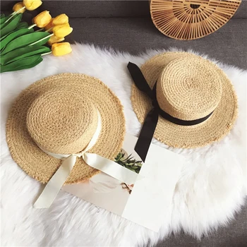2019 Vara Bowknot Paie Panglică Pălării de Soare pentru Femei Plaja de Moda Pălărie de Soare Margine Largă Pliabil Panama Chapeau Femme Wide Brim Hat