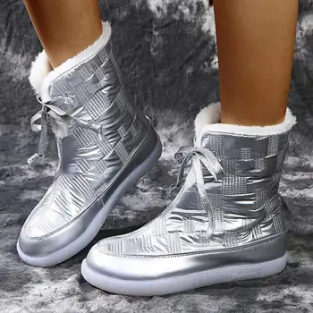 Brand Cizme de Iarna de Argint Femei Cizme de Zăpadă Lady Pantofi de Cald Fata de moda frumos în căutarea Rotund Toe Cross-legat Zapatos De Mujer