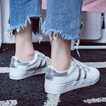 2019 Femeie Noua Moda pentru Femei Pantofi Casual cu Platforma Inalta cu Dungi din Piele PU Casual, Simplu Femei Casual Pantofi Albi Adidași