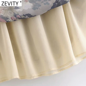 Zevity 2021 Primăvară Femei Elegante V Gât Cerneală Pictura Floare de Imprimare Rochie Mini Casual sex Feminin Chic Lantern Maneca Vestidos DS4950